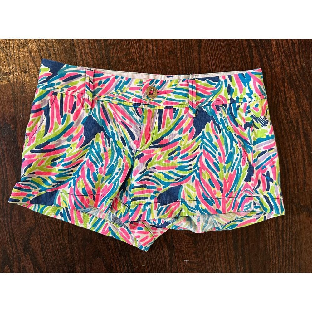 Lilly Pulitzer 100% Cotton Multi Pink Blue The Walsh Short Size 0